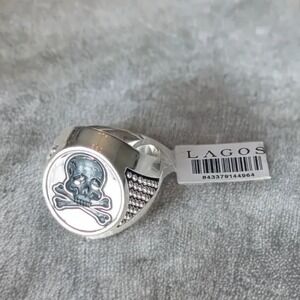 Lagos Rare Wonders Skull & Crossbones Signet Ring Sterling Silver .925 NWT $600